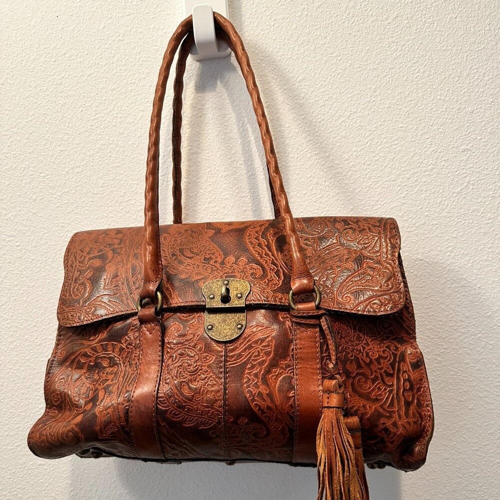 Patricia Nash Vienna Tooled Leather Satchel CLOSET CLEAROUT DISCOUNT